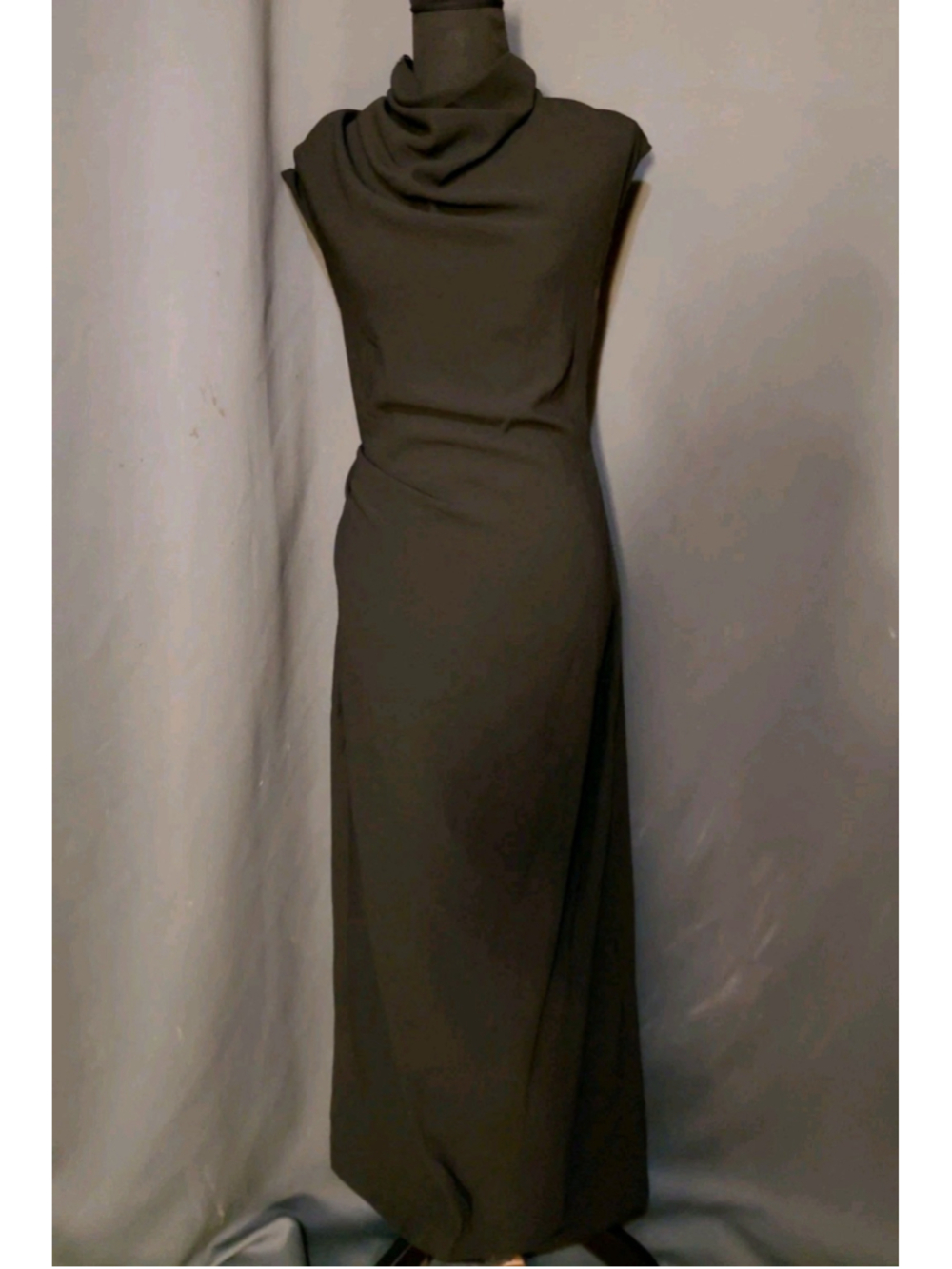 Zara Black High Neck Draped Classic Chic Sleeveless Ankle Maxi Dress Medium NWT